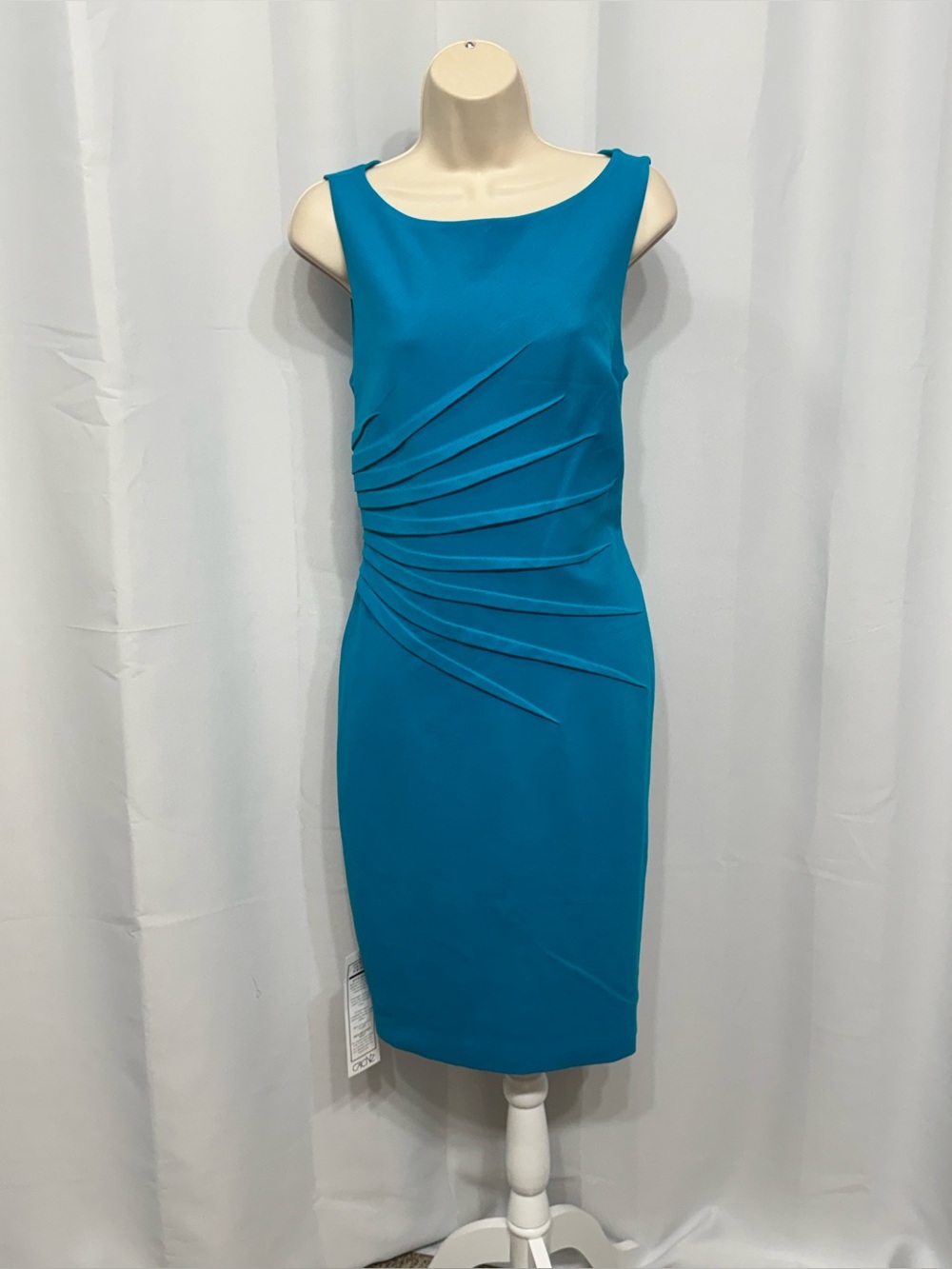 Cache Contour Collection Womens Blue Round Neck Sleeveless Bodycon Midi Dress 10